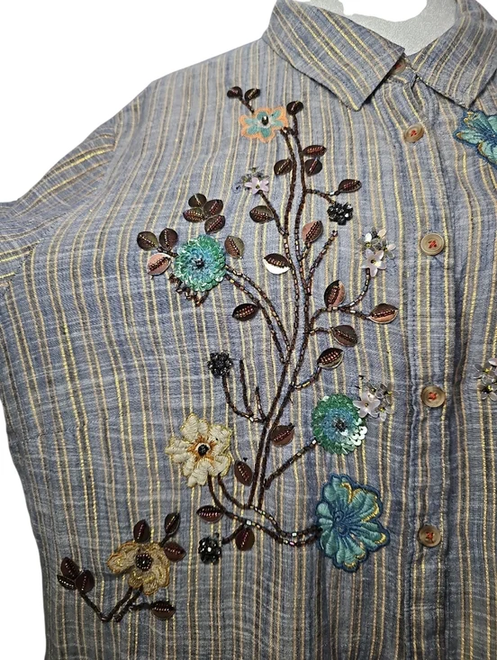 Anthropologie Embroidered Striped Peplum Blouse - Picture 5 of 7